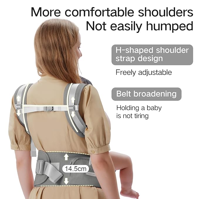 Baby Carrier Newborn to Toddler with Hip Seat, Multifunction Baby Hip, 4-in-1 Ergonomic Infant Carrier (Ergonomic M Position) Adjustable & Removable Baby Holder Carrier for 0-36 Months (Grey)