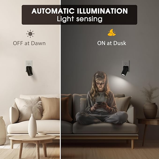 Night Lights Plug into Wall, 320° Rotating Night Light Plug in, Dusk to Dawn Sensor Dimmable Nightlight, Daylight White, 1W Led Night Light for Bedroom, Spot Light, Kids Room, Stair