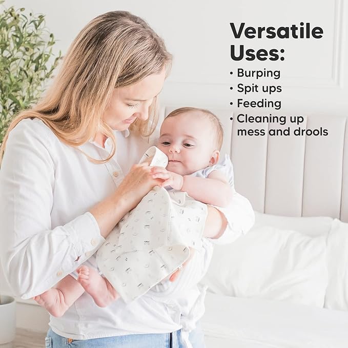 Organic Burp Cloths Baby Boy, Girl - 6-Pack Large Cotton Burping Cloths for Babies, Spit Up Rags, Super Absorbent, Ultra Soft Newborn Rag, Gender Neutral, Machine Washable, Durable (Neutrals)