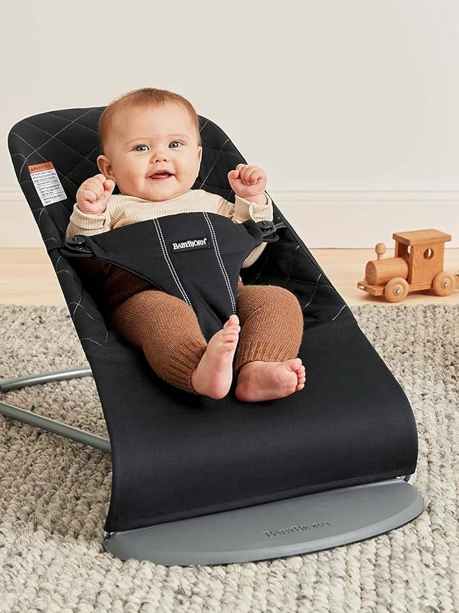 BabyBjörn Bouncer Bliss, Black, Woven, Classic Quilt | 2-in-1 Adjustable Baby Bouncer Seat and Toddler Chair, Newborn to Toddler (8-29 lbs), 4 Positions, Lightweight & Portable
