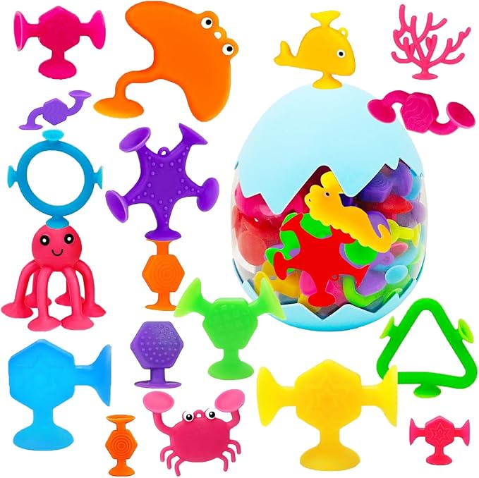 Suction Bath Toys for Kids, 33 Pcs Silicone Bathtub Suction Cup Toys, Travel Sensory Window Building Toys for Toddlers Boys Girls 3 4 5 6 Year Old