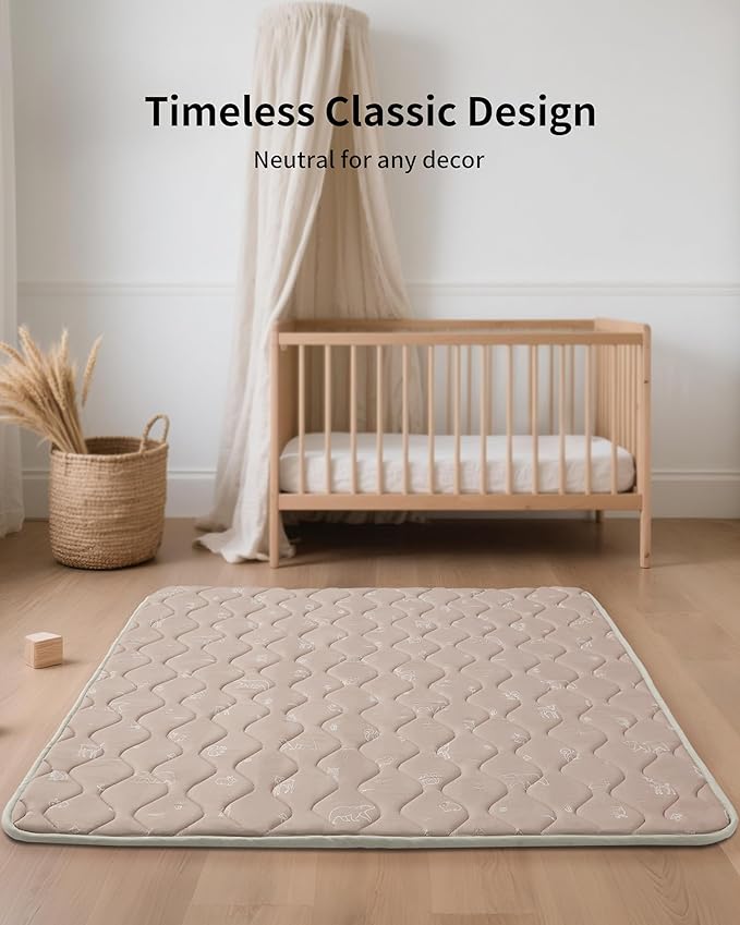 Fortella Play Mat for Baby, Soft Foam Floor Pads, 47"x47" Tummy Time Play mat for Infant and Toddler, Portable Foldable Puzzle Mat for Nursery, Outdoor Yard or Playpen (Forest Taupe)