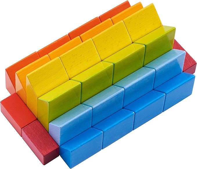 HABA 3D Arranging Game – Creative Stones Wooden Building Blocks & Stacking Toy for Toddlers – Wooden Montessori Toy with Geometric Shapes & Pattern Cards, Made in Germany