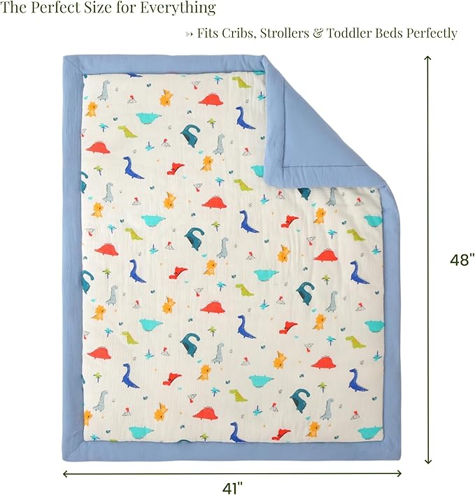 Cotton Muslin Toddler Comforter/Quilt,Ultra Soft & Breathble Muslin Toddler Blanket,All Season Baby Blankets for Boys and Girls, Machine Washable,41"x48"