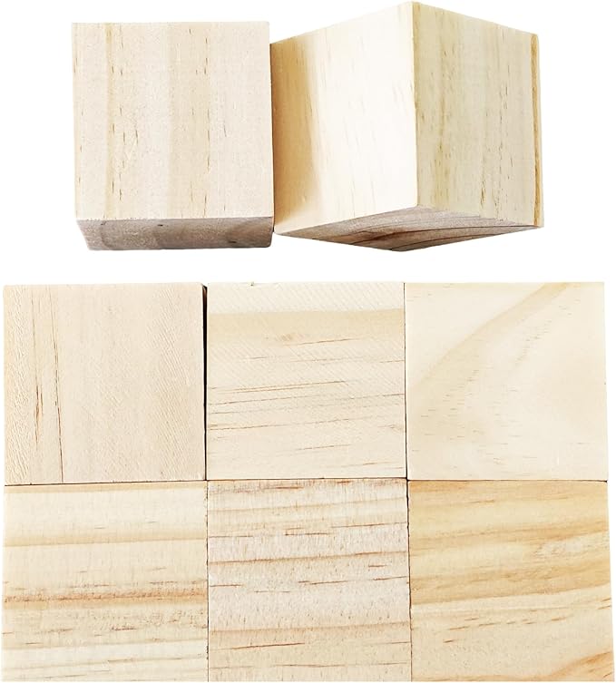 8Pcs 5cm Unfinished Wood Cubes, 2” Natural Square Wooden Blocks for Math Counting, Crafts, and DIY Projects