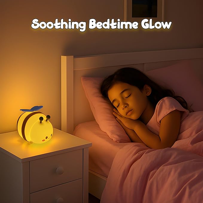 Cute Bee Night Light – Silicone Rechargeable Touch-Controlled Dimmable RGB Lamp with Adjustable Brightness & Multiple Color Modes – Ideal for Kids' Nursery, Bedroom, and Bedtime Décor