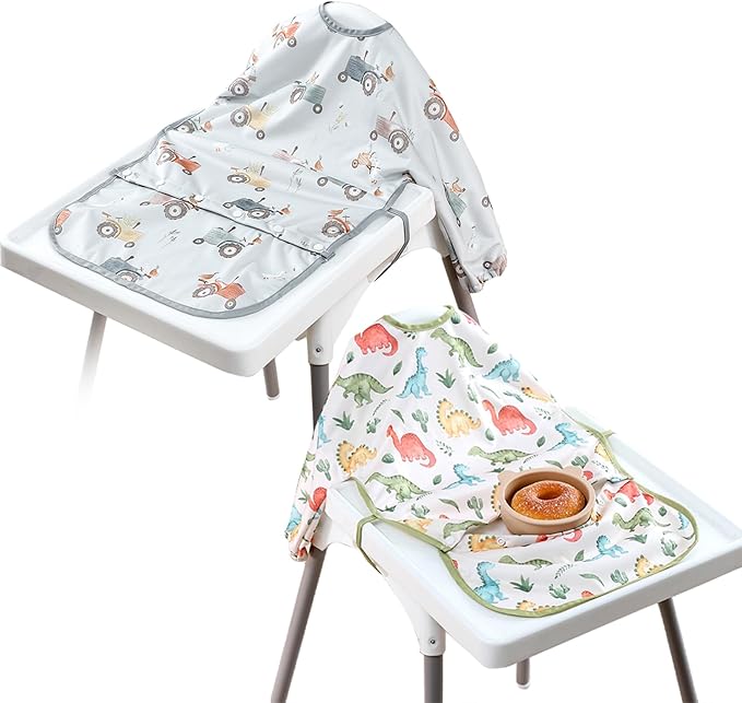 2-Pack Long Sleeve Baby Bib,Coverall Baby Bibs for Eating,Waterproof,Attaches to Highchair&Table,Ages 1 to 3 Years