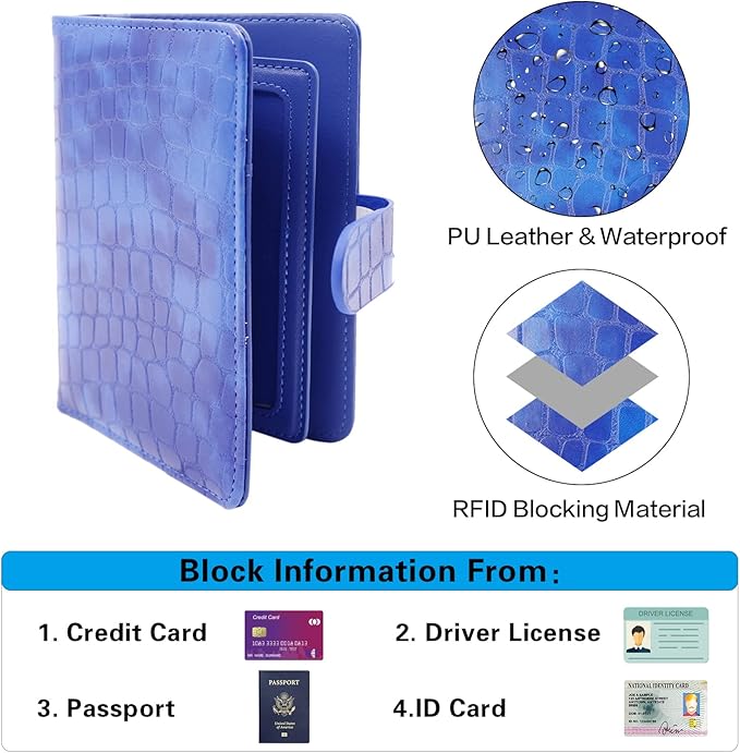 Melsbrinna Rfid Passport Holder for Travel women/Men, Cute Passport Wallet Rfid Blocking Card Slots, Rfid Passport Cover/CaseTravel Wallet, Passport Book Holder (1, Blue3)