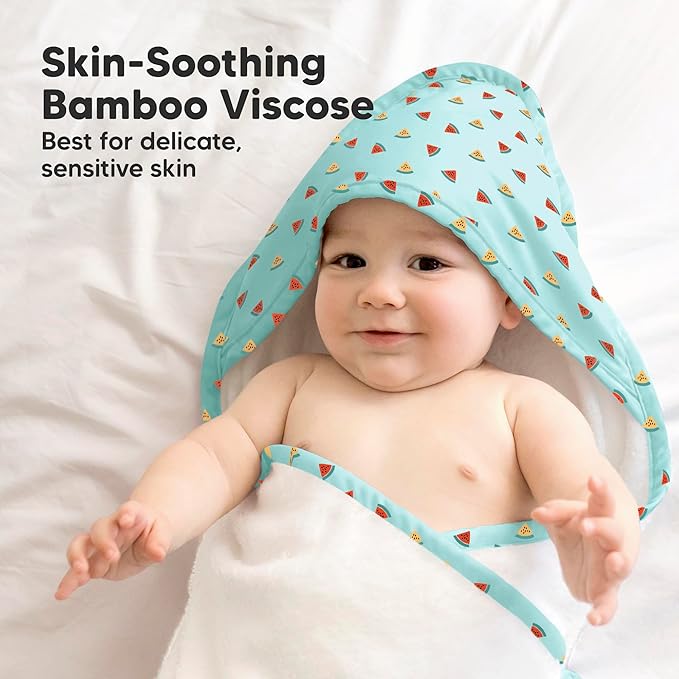 KeaBabies Hooded Baby Towel for Newborn - Viscose Derived from Bamboo Large Baby Bath Towels with Hood for Boys, Girls, Toddler, Extra Absorbent & Soft Newborn Bath Essentials (Melon Beat, Regular)