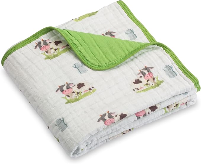 LollyBanks Muslin Baby Blanket 100% Organic Cotton, Muslin Quilt Lightweight, 6 Layers Baby Blankets 47"x 47", Toddler Blanket for Boy and Girl, Nursery Receiving Blankets (Cows Print)