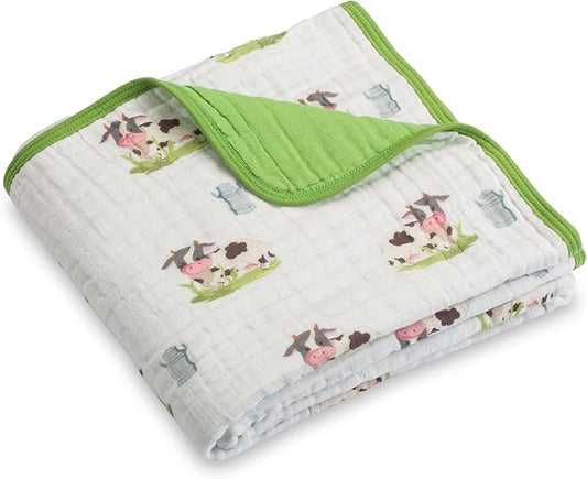 LollyBanks Muslin Baby Blanket 100% Organic Cotton, Muslin Quilt Lightweight, 6 Layers Baby Blankets 47"x 47", Toddler Blanket for Boy and Girl, Nursery Receiving Blankets (Cows Print)