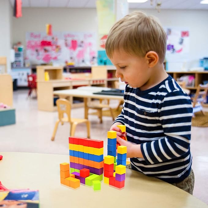 Wood Blocks, 200 Pack Counting Cubes Square Wood Craft Cube Blocks Wooden Blocks Building Blocks,Square Blank Puzzle Making and DIY Craft Cube Blocks,Early Math Manipulatives (Assorted Coloe)