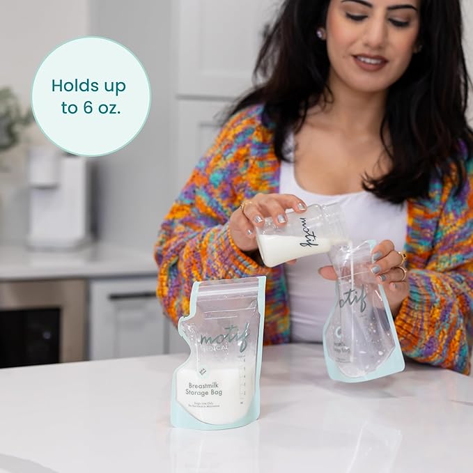 Motif Medical Breastmilk Storage Bags - Breastmilk Freezer Bags w/Easy Pour Spout, Write-On Label - Leak-Proof Double Zipper Milk Bags for Breastmilk - Breastfeeding Mom Gifts (6 Oz, 40 Count)