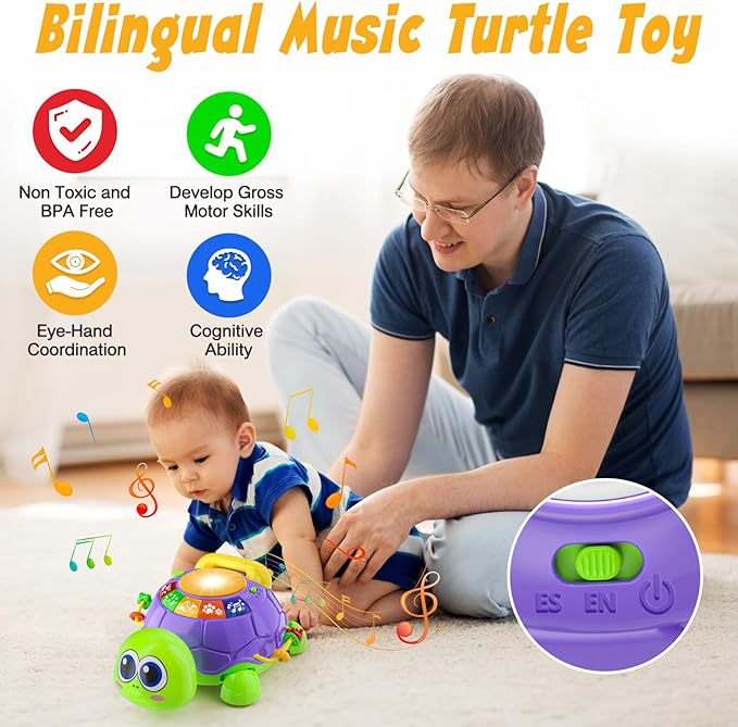 Baby Toys 6-12 Months, Musical Turtle Crawling Tummy Time Development Light up Infant Toys 12-18 Months, Bilingual Educational Boy Girl Gifts Toy for 3-6 4 5 7 8 9-12 Month