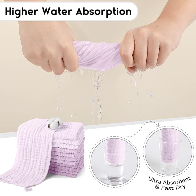 Muslin Burp Cloths for Baby 100% Cotton Burping Cloths for Boys Girls Large 20''X10'' Extra Soft and Absorbent 12 Pack - Gradient Purple