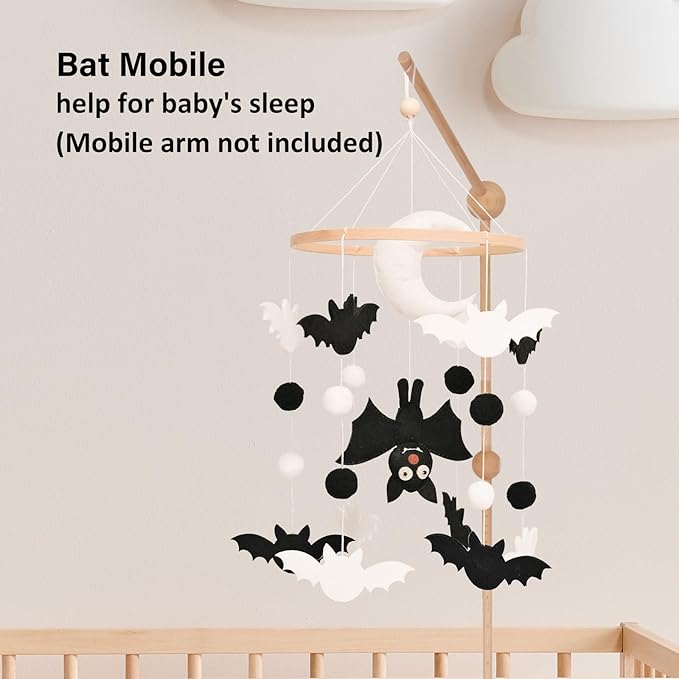 Bat Baby Mobile, Gothic Mobile for Crib, Halloween Crib Mobile for Boys and Girls, Gothic Nursery Mobile for Bassinet, Bat, Moon