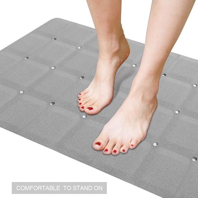 Foldable Non Slip Silicon Bath Mat Bathtub mat no Suction Cups Shower mats for Textured Tub and Reglazed Tub (Foldable -Grey, 28-inch x 14-inch)