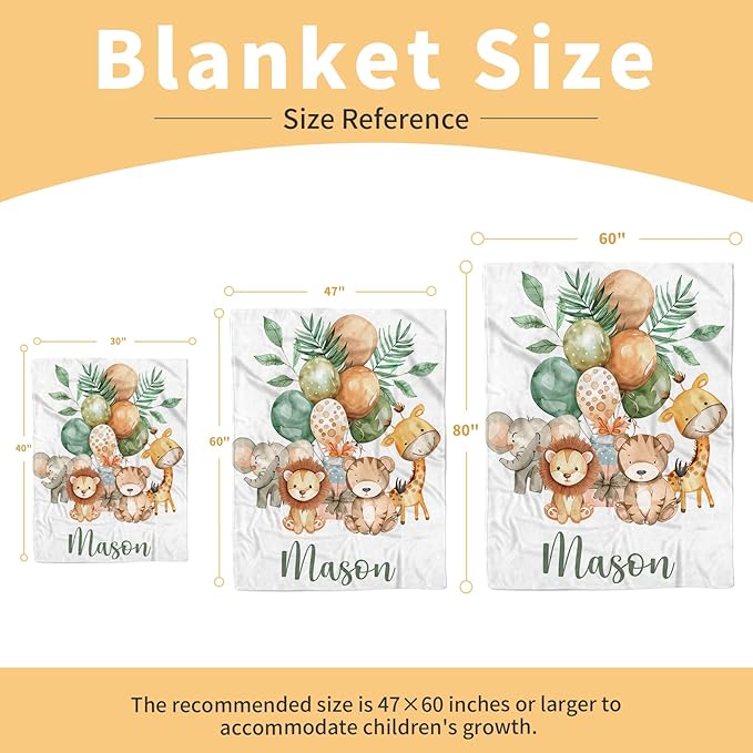 Personalized Baby Blanket with Name – Soft Double Layer Dotted Backing Custom Baby Blankets for Newborn Boys Girls, Forest Animals Flannel Receiving Swaddle, Idea(47"x60")
