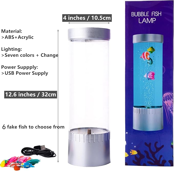 Bubble Fish Lamp, LED Aquarium Sensory Light, 1ft Colorful Bubble Tube for Bedroom, Kids Room, Living Room, Party