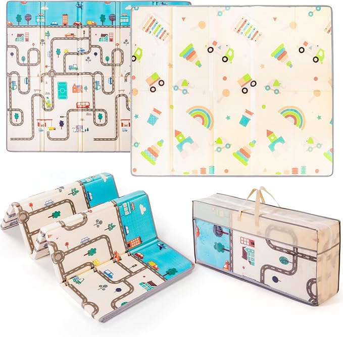 Play Mat for Babies 79x71 | 0.8Inch Thick Foldable Baby Foam Playmat | Waterproof Playmat for Toddler Crawling | Reversible XPE Large Floor Playroom Mat Kids