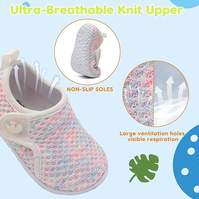 FEETCITY Baby Boys Girls First Walking Shoes Infant Sneakers Crib Shoes Breathable Lightweight Slip On Shoes