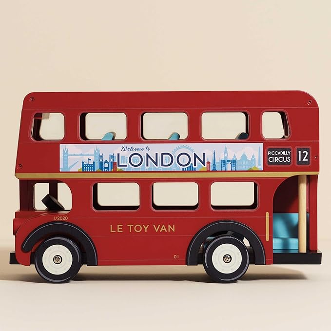 Le Toy Van - Cars & Construction - London Double Decker Bus - Wooden Bus - Role Play Toy - Suitable for Girls & Boys Age 3+, Red