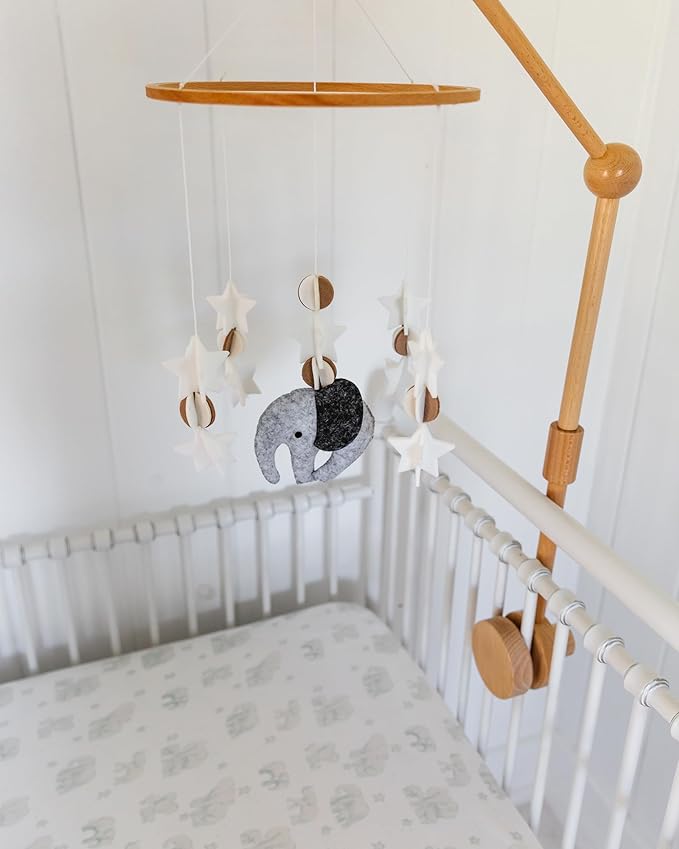 Sorrel + Fern Scandinavian Elephant Baby Crib Mobile - Grey, Portable, Hanging Mobile for Newborns, Parents, Gift-givers