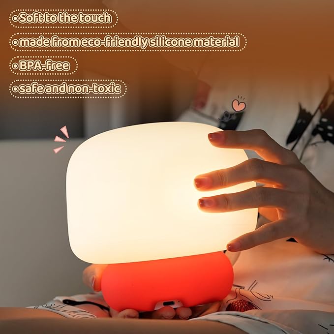 Mushroom Night Light for Kids-Gift & Toy for Kids, Touch Lamp with Sounds&Sleep Music, Squishy Silicone, Eye-Safe LED, 30-Min Timer, Dimmable Rechargeable Bedside Table Lamp – Gift for Boys & Girls