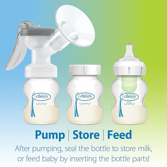 Dr. Brown's Manual Breast Pump with SoftShape 100% Silicone Shield (B,25mm flange) & Anti-Colic Options+ Wide-Neck Baby Bottle 5 oz/150 mL,with Level 1 Slow Flow Nipple