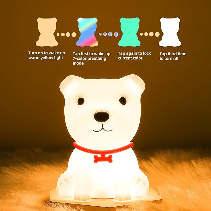 Tremdwoto Dog Night Light for Kids,Cute Colorful Night Light with Remote Baby Girl Squishy Night Lights Lamp Puppy Light Dimmable Nursery Lamp Nightlight Gift for Boys and Girls Kawaii Bedroom Decor