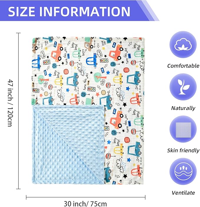iEvolve Baby Nursery Bed Blankets Ultra Soft Double Layer Mini Blanket Minky Blanket Receiving Blankets Shower Gifts(Car,30 * 47in)