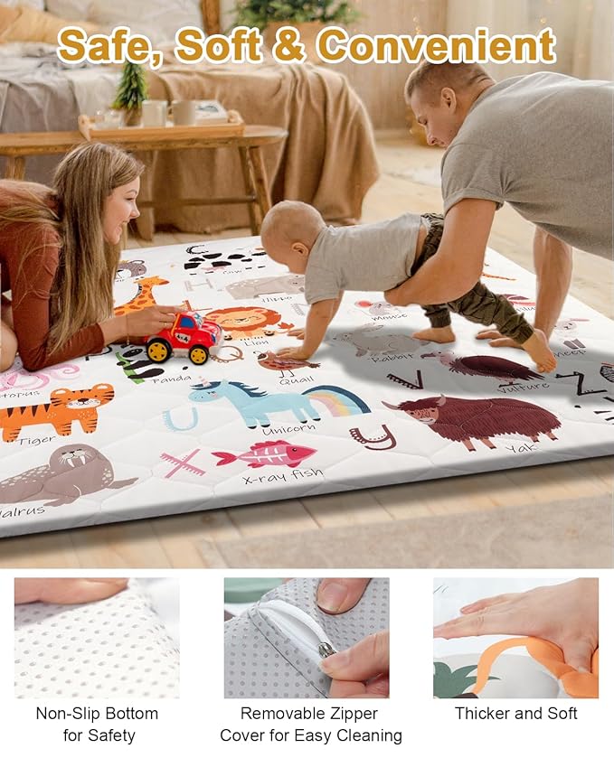 Premium Foam Baby Play Mat 47" x 47" – Removable & Machine Washable Cover, Extra Thick Padding Playpen Mat, Non-Slip Crawling Mat, Easy to Clean for Infants, Toddlers & Babies