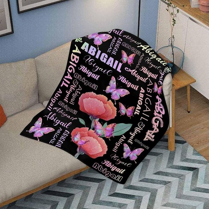 M YESCUSTOM Customized Baby Blankets for Girls Kids, Personalized Blankets with Names for Adult Toddler Custom Soft Throw Blanket Birthday Christmas Valentines Day Butterfly Floral