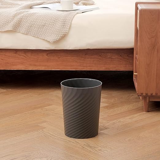 UUJOLY Plastic Small Trash Can Wastebasket, Garbage Container Basket for Bathrooms, Laundry Room, Kitchens, Offices, Kids Rooms, Dorms, Dark Grey, 1.8 Gallon