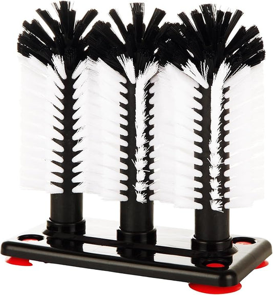 STARVAST 2Pcs Water Bottle Cleaning Brush with Suction Base, Black 3 Head Bristle Bar Glass Washer, Cup Washer Brush Cleaner for Bar Beer Cup, Wine Glass(7.3 x 3.7 x 7.6) Inch