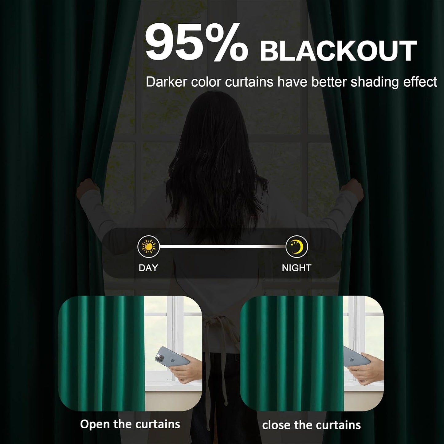 KEQIAOSUOCAI Emerald Hunter Green Curtains 102 Inches Long 2 Panels Set, Custom Viral Pleat Curtain with Hooks, Pinch Pleated Drapes for Living Room Bedroom,40 Wide x 102 Inch Lenth