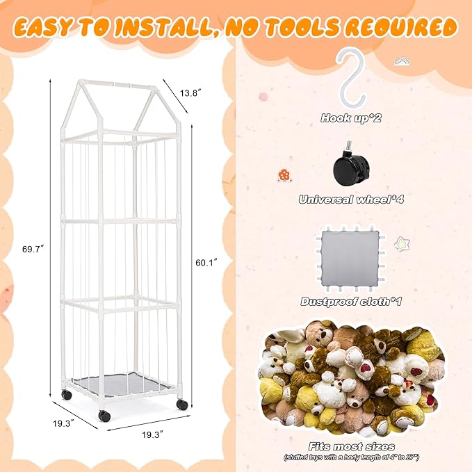 Stuffed Animal Zoo Storage, Extra Large Stuffed Animal Holder with Dust Cloth and Universal Wheels, Toy Storage Organizer, Plush Storage Organizer Shelf for Birthday Gift, Nursery Play Room