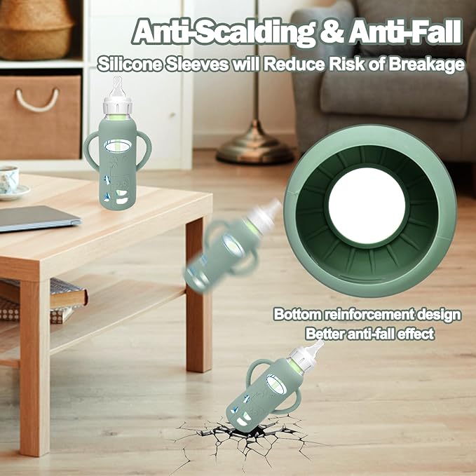 3 Pack Silicone Sleeves for Dr. Brown's Glass Baby Bottles - Drop Protection Baby Bottle Sleeves,Compatible with Dr. Brown's Newborn Glass Bottles,with Silicone Handles,8 oz