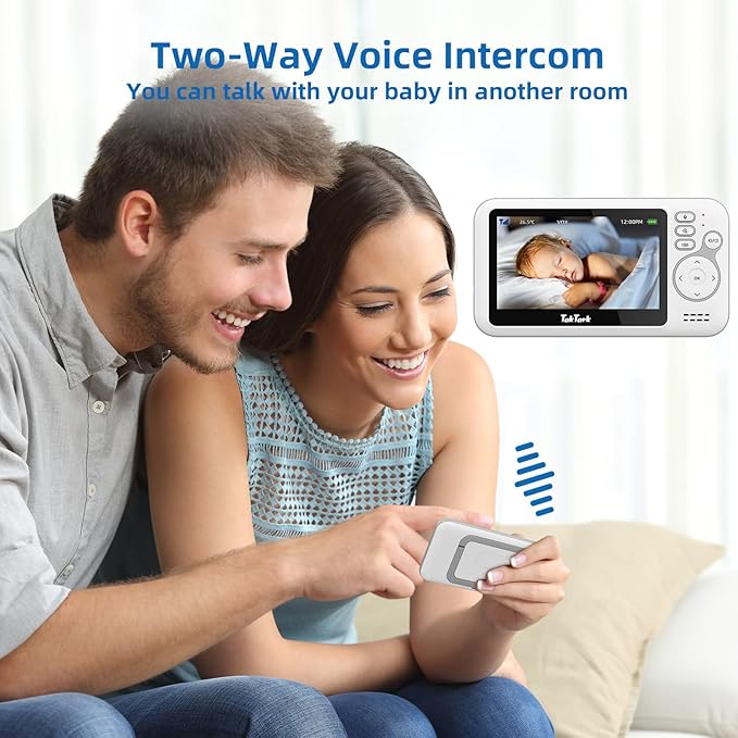 TakTark Baby Monitors with Camera and Audio, 4.3 inches, No Wi-Fi, 2 Way Audio, Night Vision, Digital Zoom, VOX Power Saving, Room Temperature, Ideal for New Parents