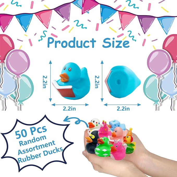 50Pcs Rubber Ducks,Random Assortment Rubber Ducks in Bulk & 2 Inch Mini Ducks for Kids Baby Bath Shower Games,Ducks for Jeeps,Birthday Gifts and Decorations