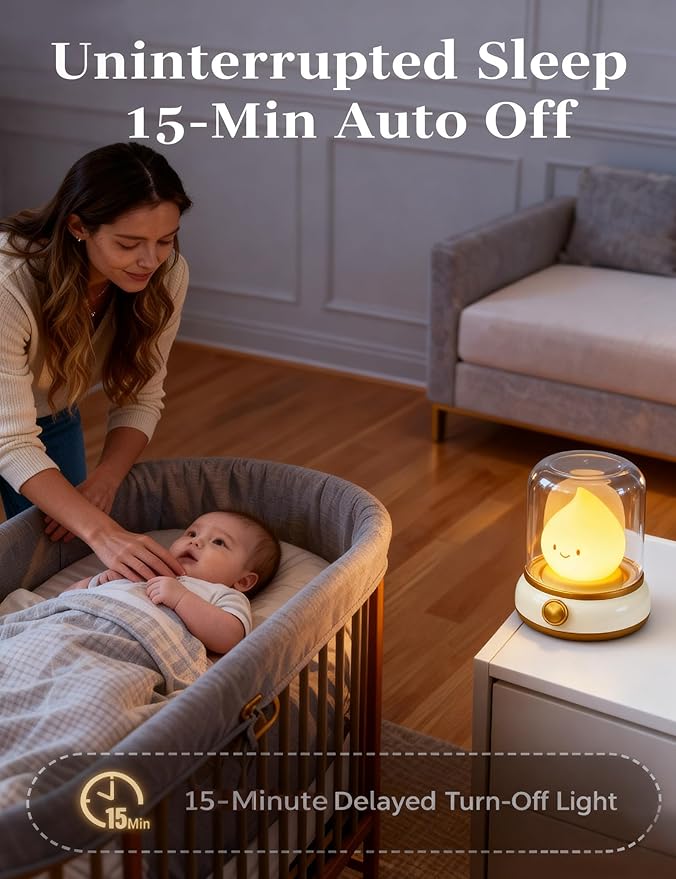 Smiley Night Light for Baby Nursery, Eye Caring Mood Lighting, Rechargeable Silicone Flame Nightlight, Cute Care Lamp Birthday Gifts for Mom, Kids, Toddler