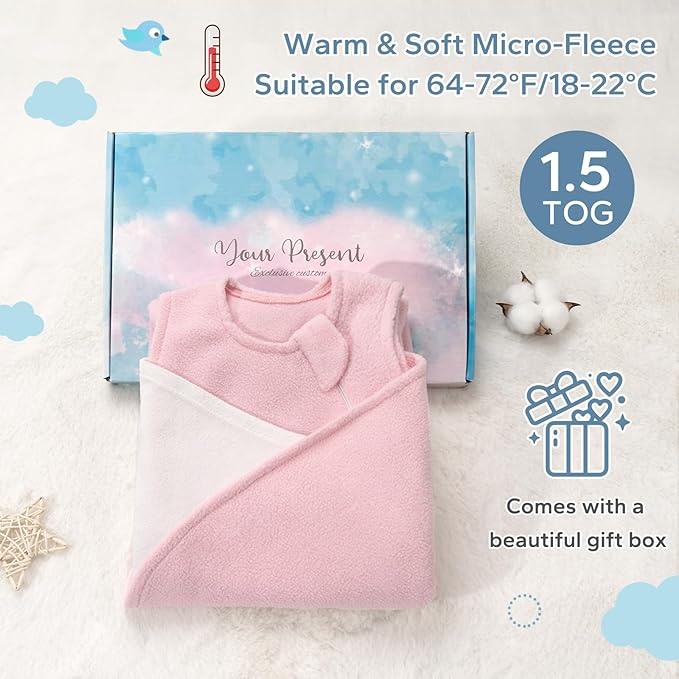 ZIGJOY Swaddle Sleep Sack Newborn 1.5 Tog Fleece Wearable Blanket Baby 0-3 3-6 6-12 Months - Winter Sleeping Sacks Bag