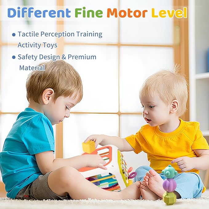 7 in1 Sensory Development Multifunctional Sensory Teething Toys for 2 Year Old Boy Girl,Shape Sorter Pull String Travel Car Toys for 18 Month