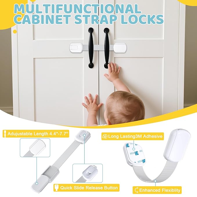 4our Kiddies 56 Pack Baby Proofing Kit, 6 Child Proof Cabinet Locks, 32 Outlet Covers, 6 Anti-Tip Furniture Anchors and 12 Corner Protectors, Child Safety Essentials to Protect Kids at Home