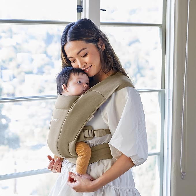 Ergobaby Embrace Baby Carrier Newborn to Toddler - Lightweight Ergonomic Baby Carriers - Cozy Essentials (7-25 Pounds), Ponte Knit, Olive