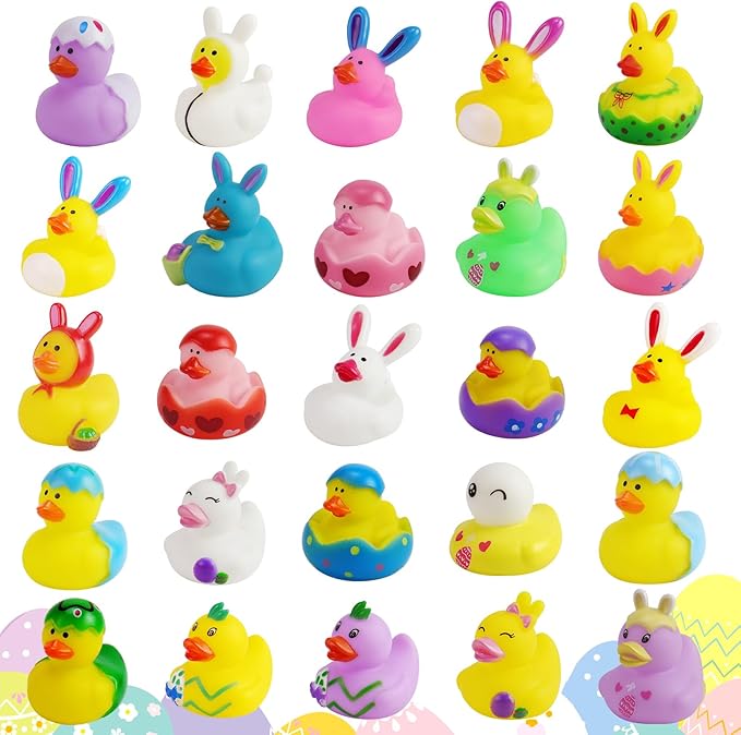 50PCS Easter Rubber Ducks Assorted Gifts Party Favors ,Resurrection Bunny Rubber Duck Pack , Funny Rubber Ducks Bath Tub Toys for Kids, Baby Showers Accessories