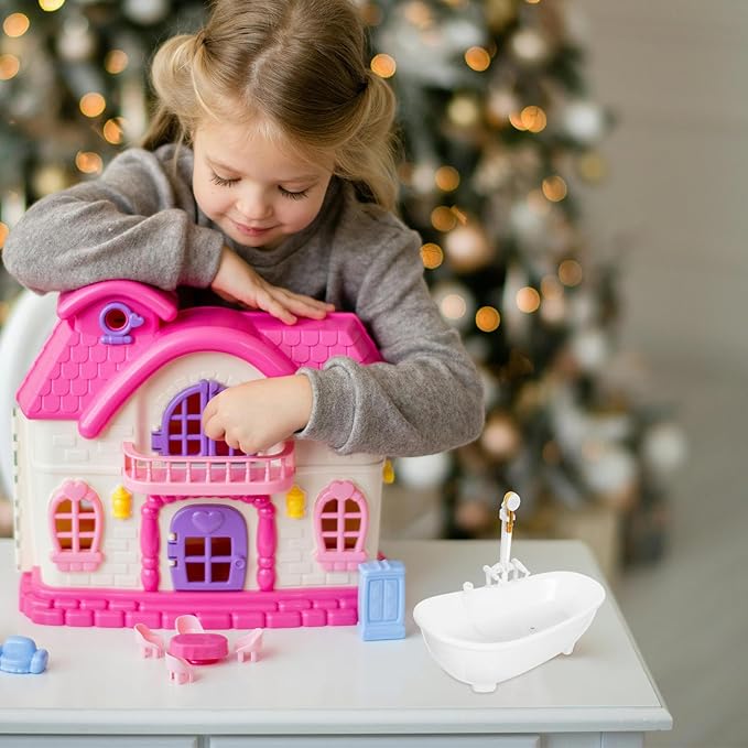 Toyvian Electric Water Spraying Bathtub Swimming Pool with Sprayer Without Battery for Doll (White)