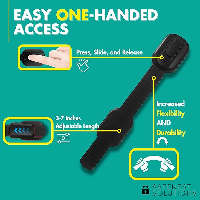 SAFENEST Child Proof Cabinet Locks (5 Pack Black) 3M Adhesive for Cabinets and Drawers, Fridge, Drawer Locks Baby Proofing, No Drilling; Alcohol Prep Pads Included