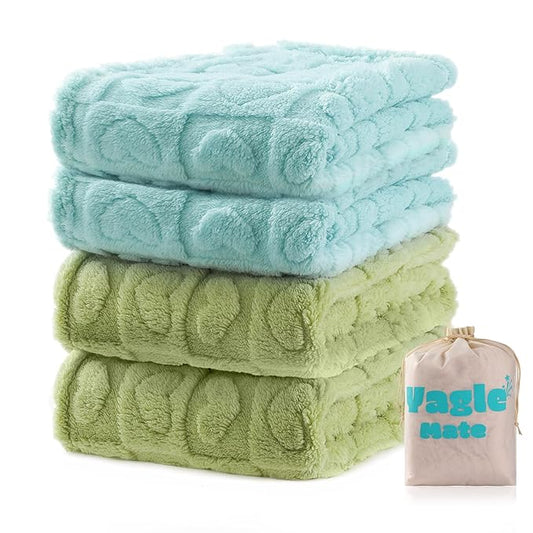 4 Pack Soft Newborn Fuzzy Baby Blanket for Boy, Crib Blankets with Checkered Lovey Design Samll Throw Toddler Receiving Blanket for Daycare,30”×40” (Blue、Green)