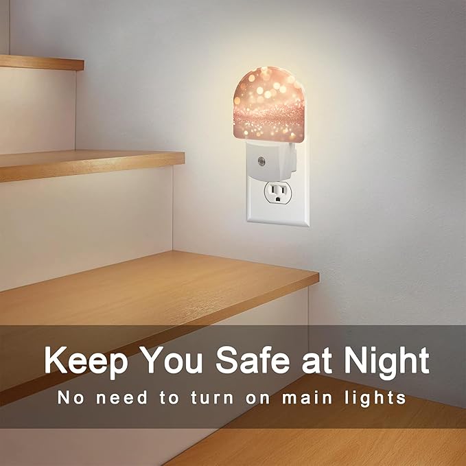 Rose Pink Glitter Night Light, Gold Sparkle Shine Bling Dusk to Dawn Night Light Plug in,0.5w Energy Saving Sleep Friendly NightLight for Kids Boys Girls Home Decor